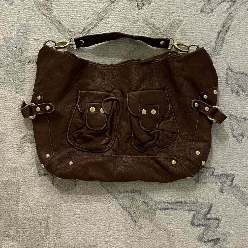 Linea Pelle brown leather handbag with gold